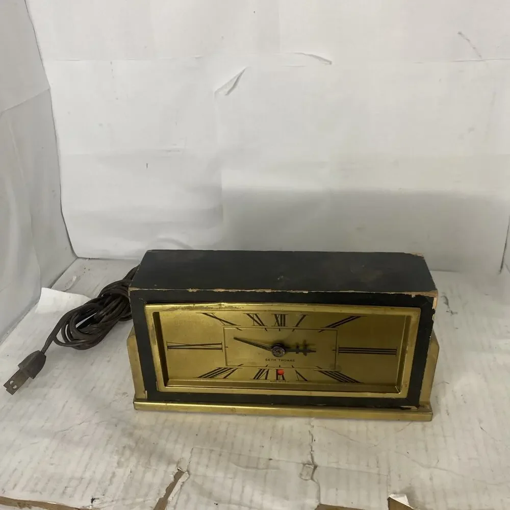 Vintage Seth Thomas Wood Desk Clock Rectangular Electric For Parts & Repair Only